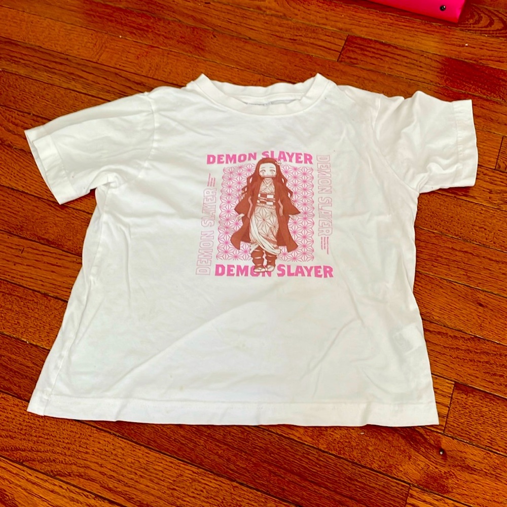 White tee with pink Nezuko